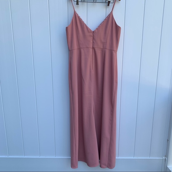 LELA ROSE | 14 | high slit v neck sleeveless gown w/ pearl details at neckline - Picture 9 of 11